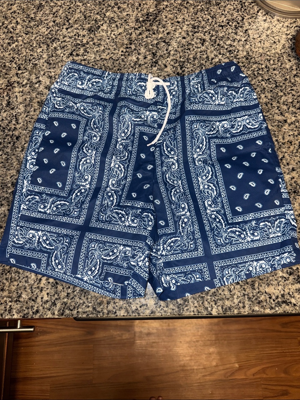 SHEIN Blue Bandana-Print Men's Swim Trunks